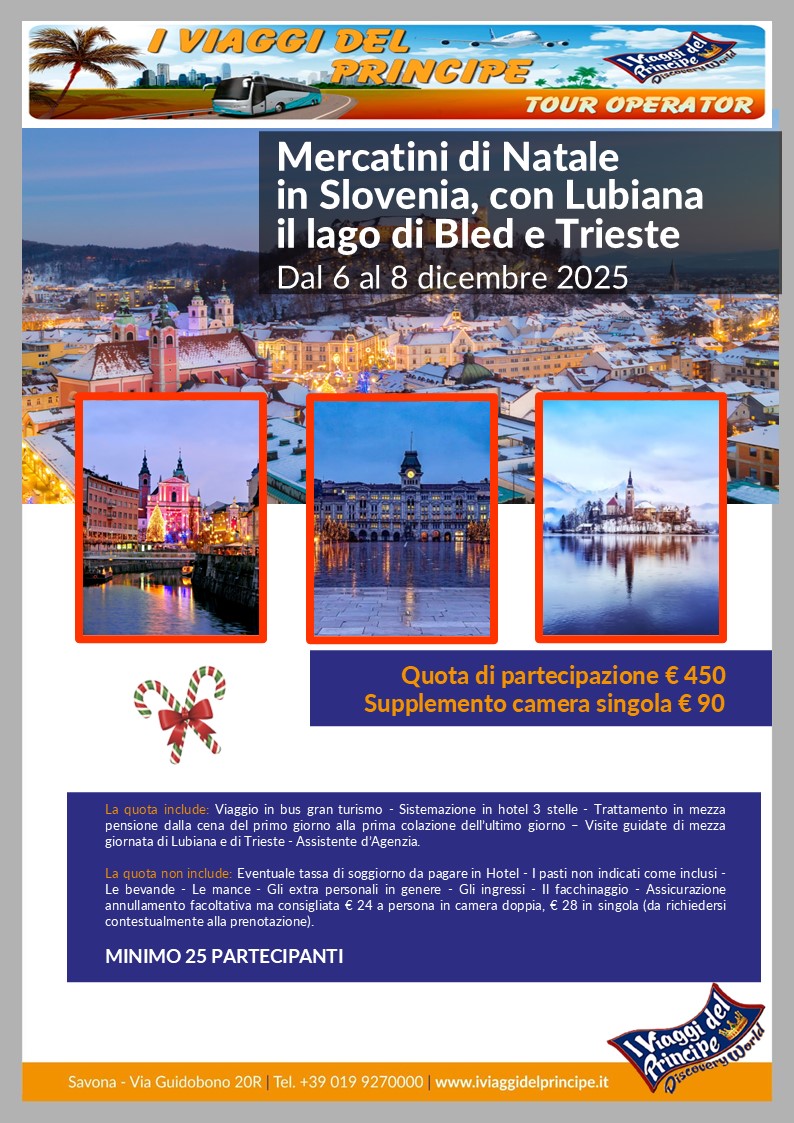 Mercatini di Natale in Slovenia, con Lubiana il lago di Bled e Trieste - DALLE PROVINCE DI SAVONA E IMPERIA