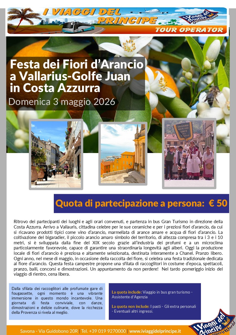 Festa dei Fiori d'Arancio a Vallarius-Golfe Juan in Costa Azzurra