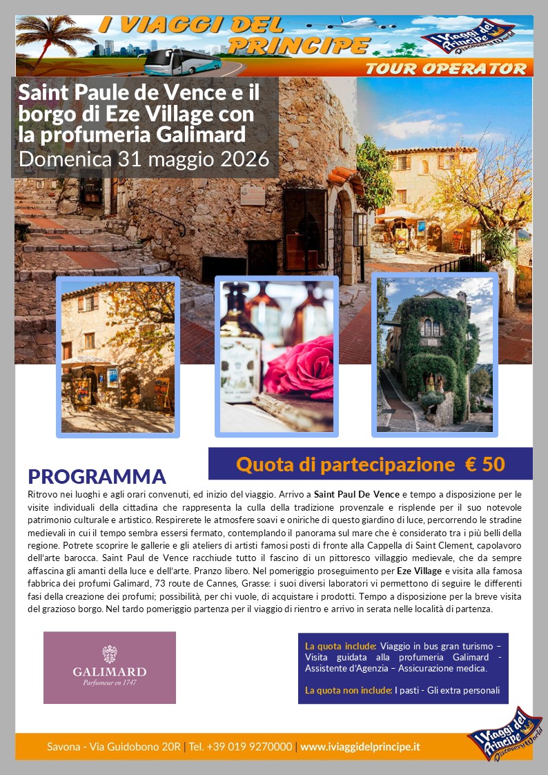 Saint Paule de Vence e il borgo di Eze Village con la profumeria Galimar